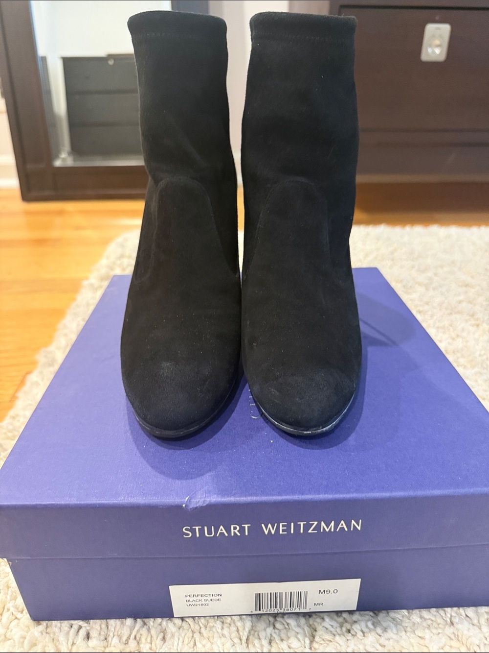 Stuart Weitzman Black Suede Sock Ankle Boots